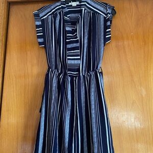 Monteau Navy and White Striped Midi Dress